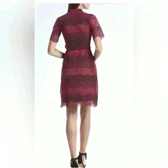 Banana Republic Size 10P Lace Shirt Dress Short Sleeve Purple Pink Maroon - Picture 2 of 6